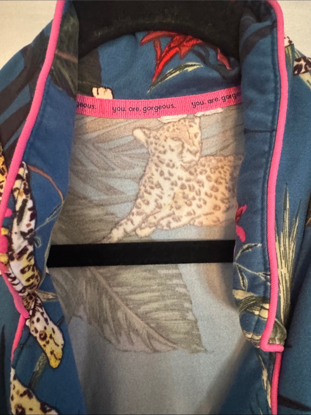 Teal Leopard-Print Short Sleep Shirt with Pink Piping - Picture 6 of 12